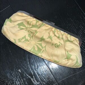 Express Green and Cream Vintage Clutch with Floral Design